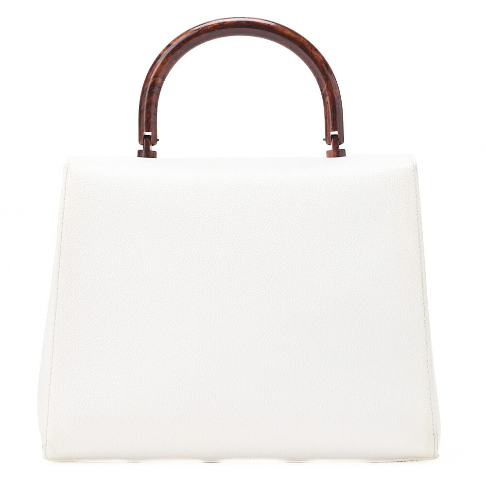 CHANEL Handbag Turnlock Kelly Shape Wood Pattern Caviar Skin White Gold-Tone Hardware, Pre-Owned