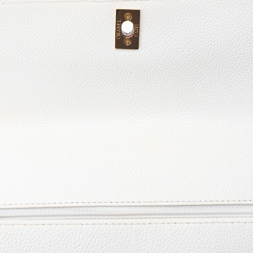CHANEL Handbag Turnlock Kelly Shape Wood Pattern Caviar Skin White Gold-Tone Hardware, Pre-Owned