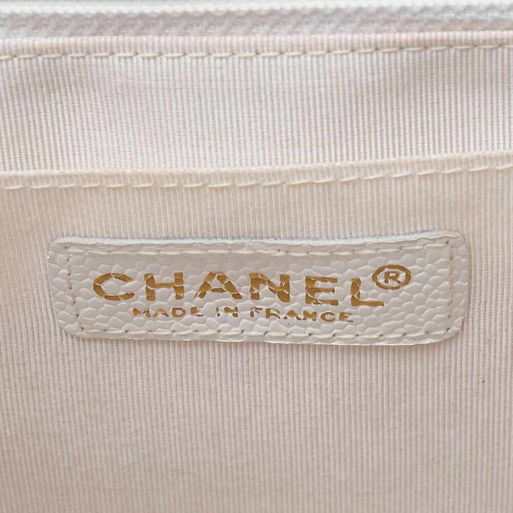 CHANEL Handbag Turnlock Kelly Shape Wood Pattern Caviar Skin White Gold-Tone Hardware, Pre-Owned
