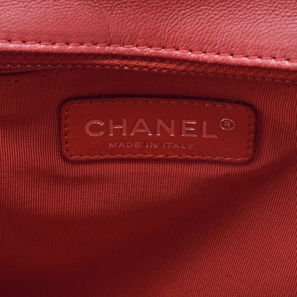 CHANEL Boy Chanel Matelasse Chain Shoulder Lambskin Black & Red Large Size Silver-Tone Hardware, Pre-Owned