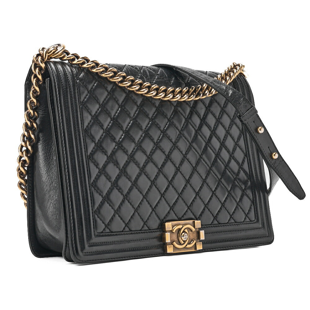 CHANEL Handbag Boston Bag Calfskin Matelasse Braided 2-Way White & Black Silver-Tone Hardware, Pre-Owned