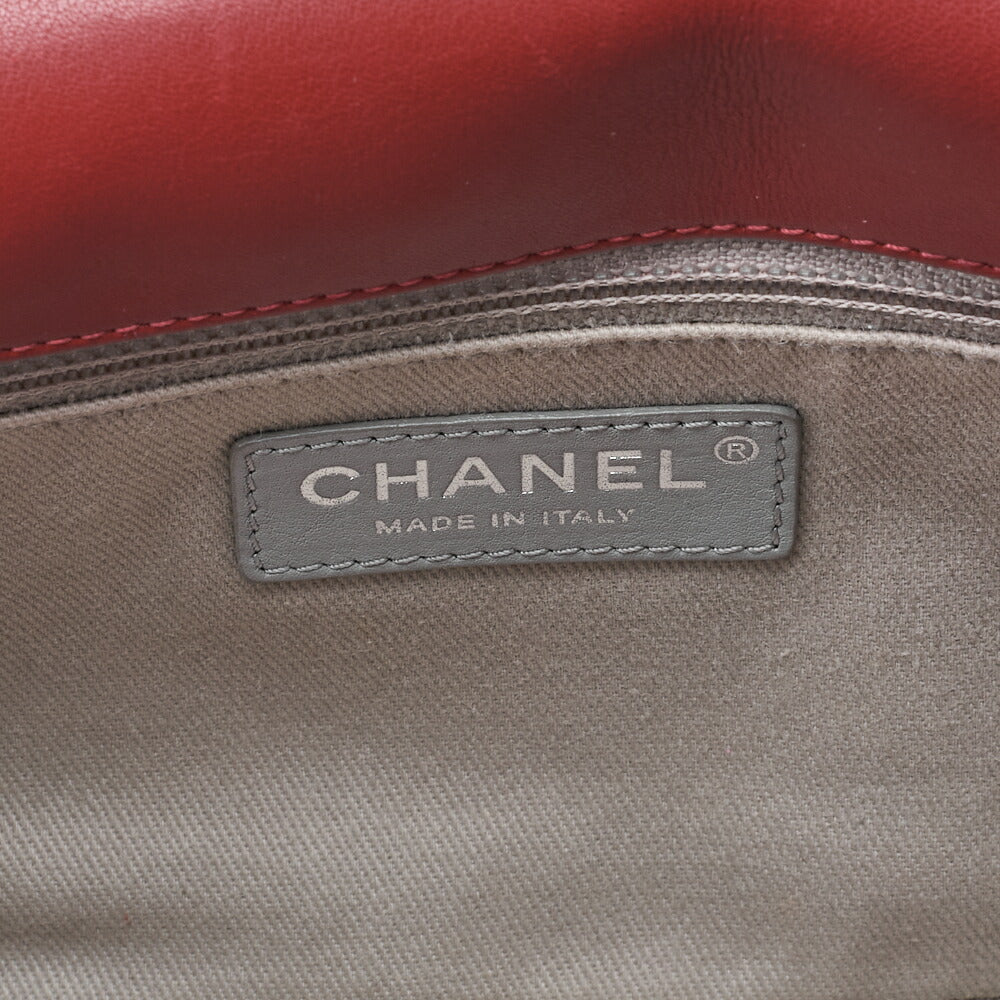CHANEL Shoulder Bag Matelasse Single Flap Tweed Red & Navy Silver-Tone Hardware, Pre-Owned