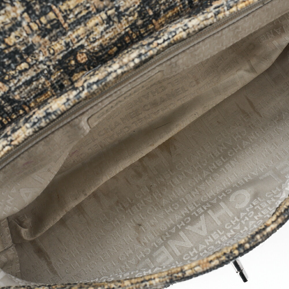 CHANEL One Shoulder Bag Turnlock Tweed Pattern Canvas Bicolor Silver-Tone Hardware, Pre-Owned