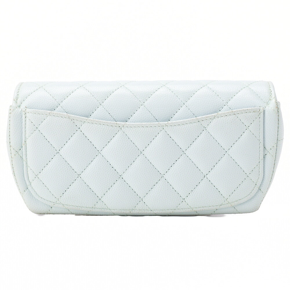 CHANEL Matelasse Shoulder Bag Caviar Skin Glasses Case Light Blue Mini Shoulder Bag Silver-Tone Hardware, Pre-Owned