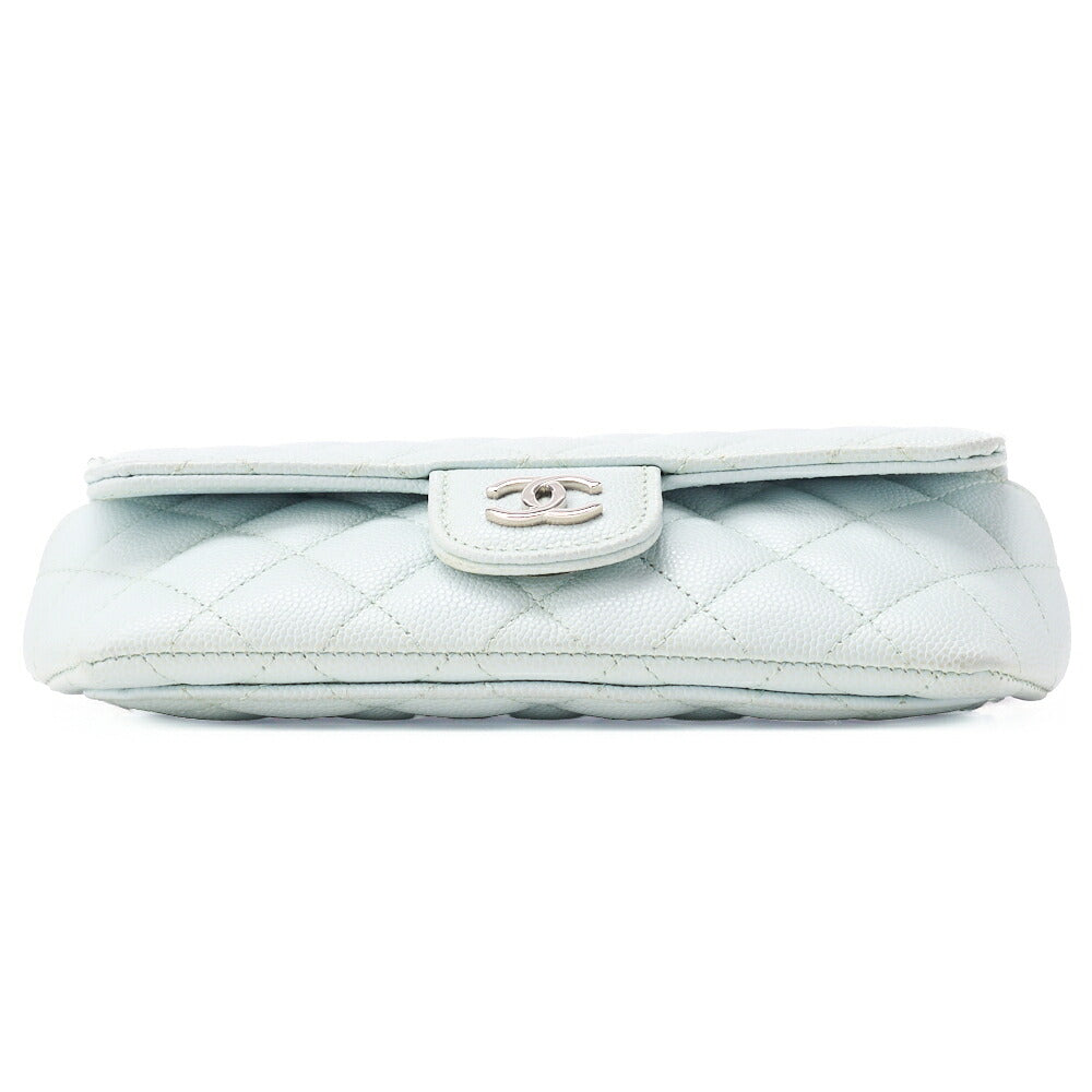 CHANEL Matelasse Shoulder Bag Caviar Skin Glasses Case Light Blue Mini Shoulder Bag Silver-Tone Hardware, Pre-Owned