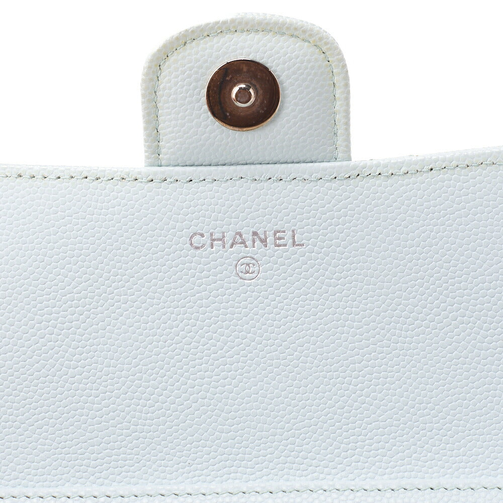 CHANEL Matelasse Shoulder Bag Caviar Skin Glasses Case Light Blue Mini Shoulder Bag Silver-Tone Hardware, Pre-Owned
