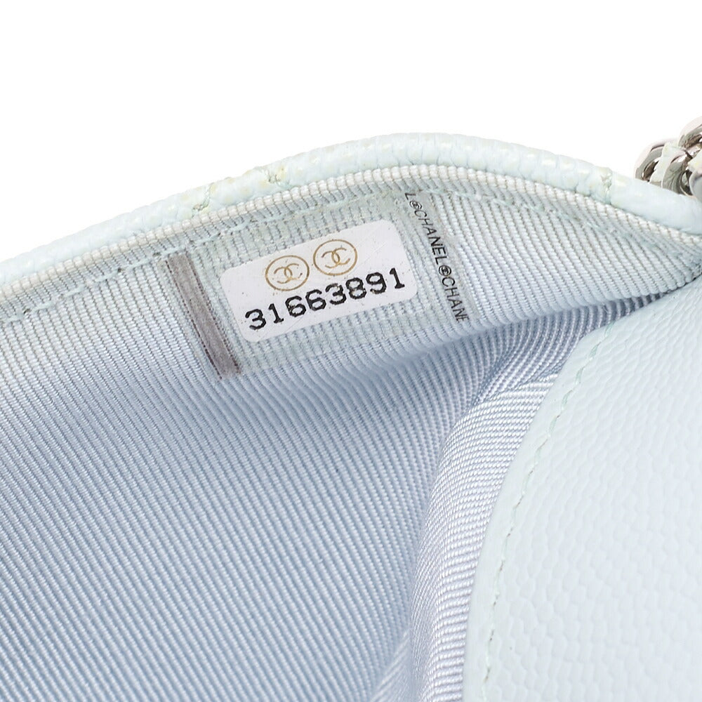 CHANEL Matelasse Shoulder Bag Caviar Skin Glasses Case Light Blue Mini Shoulder Bag Silver-Tone Hardware, Pre-Owned