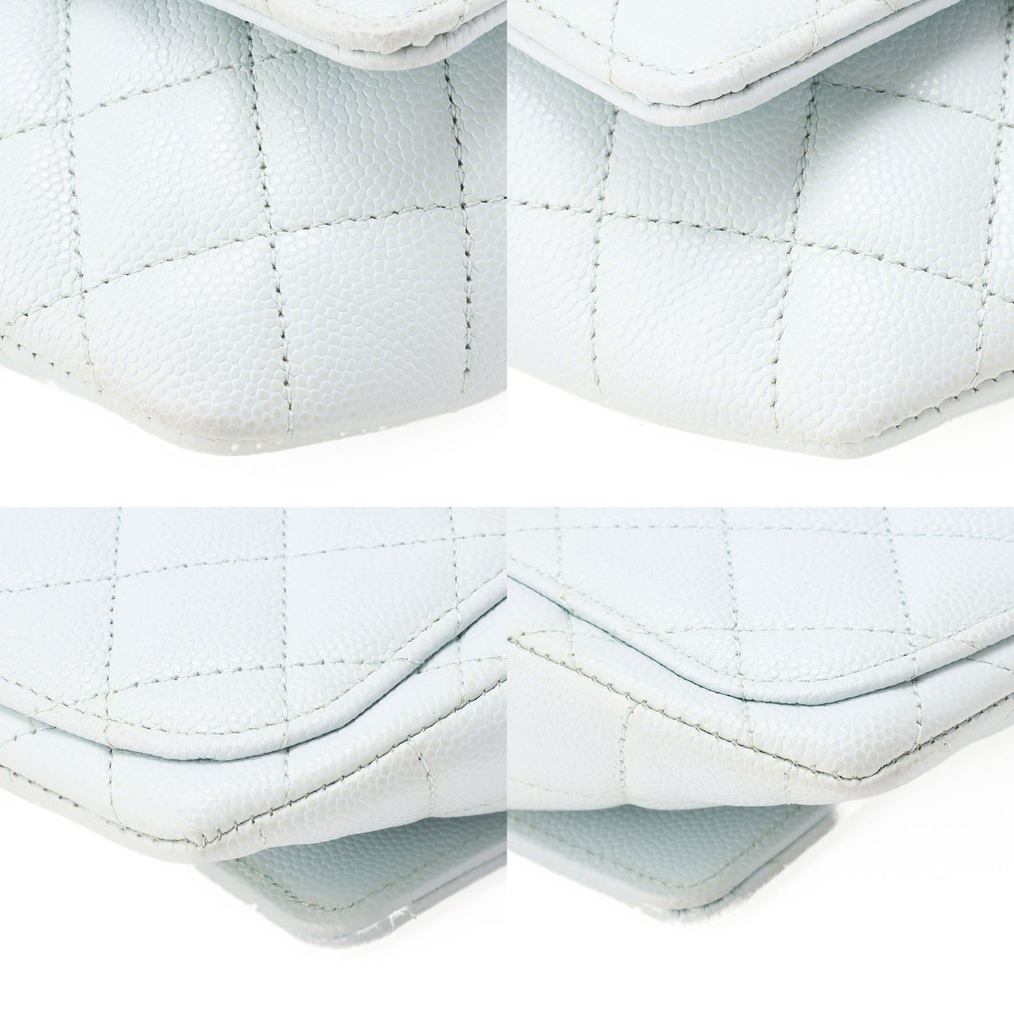CHANEL Matelasse Shoulder Bag Caviar Skin Glasses Case Light Blue Mini Shoulder Bag Silver-Tone Hardware, Pre-Owned