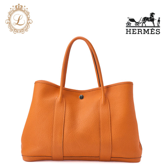 HERMES Garden Party PM Tote Bag Negonda Orange Silver-Tone Hardware, Pre-Owned