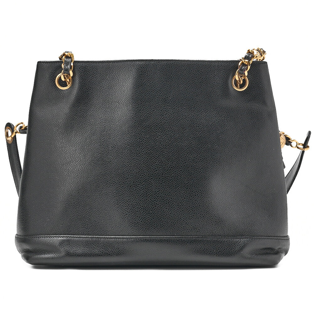 CHANEL Shoulder Bag Coco Mark Ball Charm Caviar Skin Black Gold-Tone Hardware, Pre-Owned