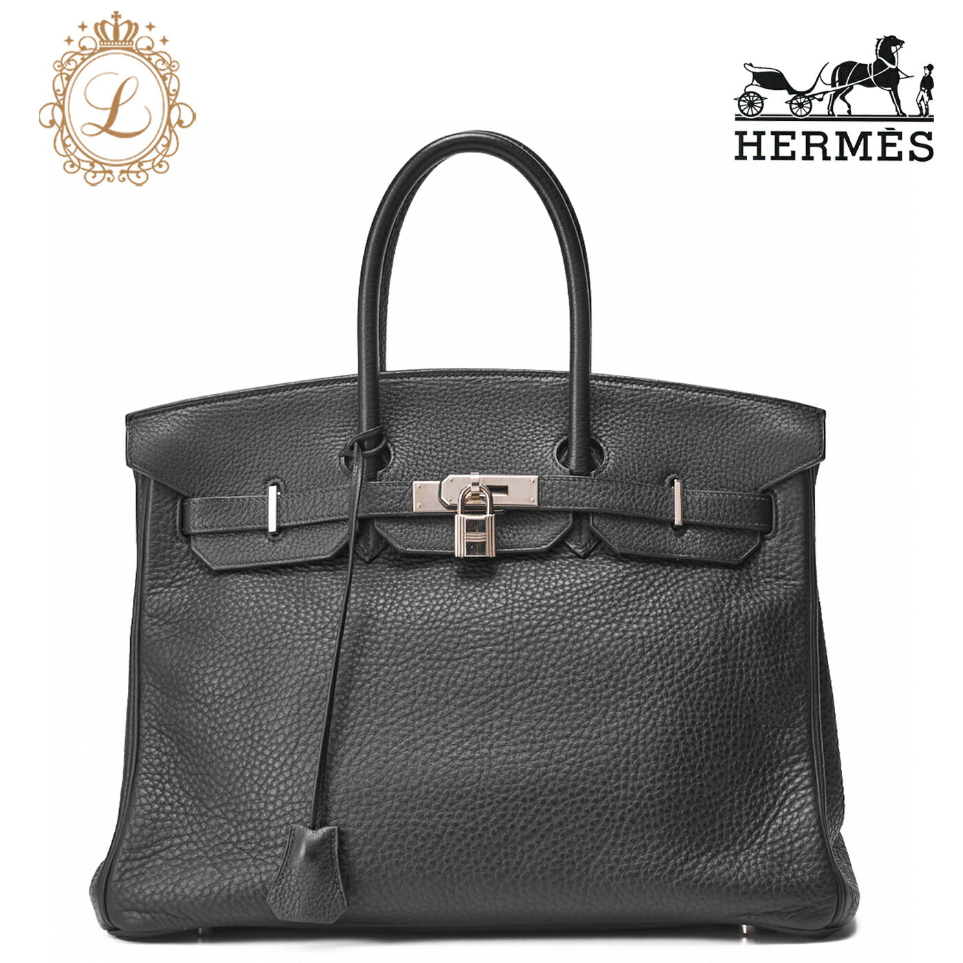 HERMES Birkin 35 Handbag Tryon Black Silver-Tone Hardware, Pre-Owned