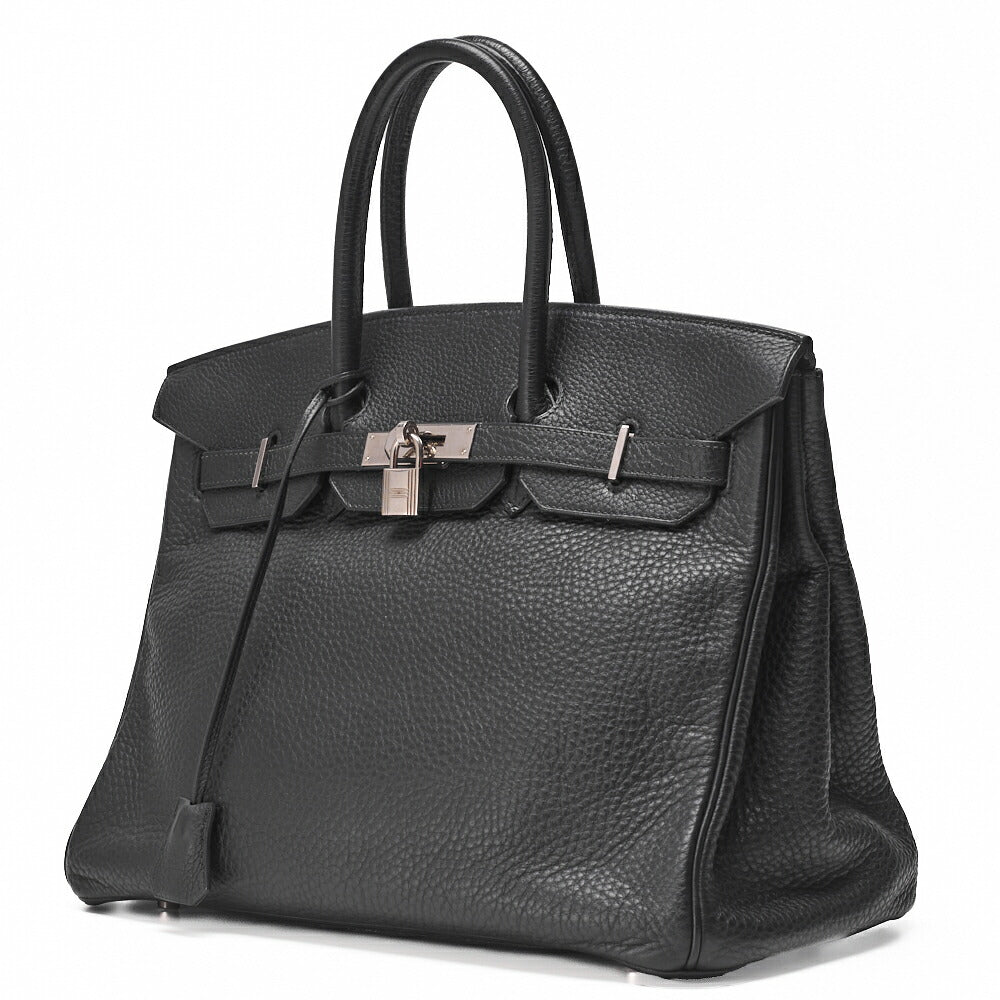 HERMES Birkin 35 Handbag Tryon Black Silver-Tone Hardware, Pre-Owned