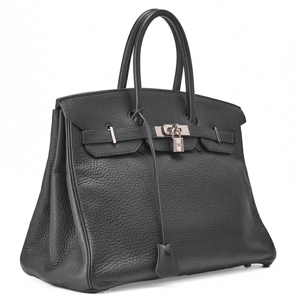 HERMES Birkin 35 Handbag Tryon Black Silver-Tone Hardware, Pre-Owned