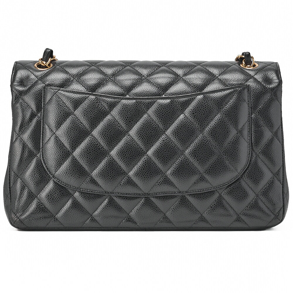 CHANEL Chain Shoulder Bag Deca Matrasse 30cm Double Flap Caviar Skin Black Gold-Tone Hardware, Pre-Owned