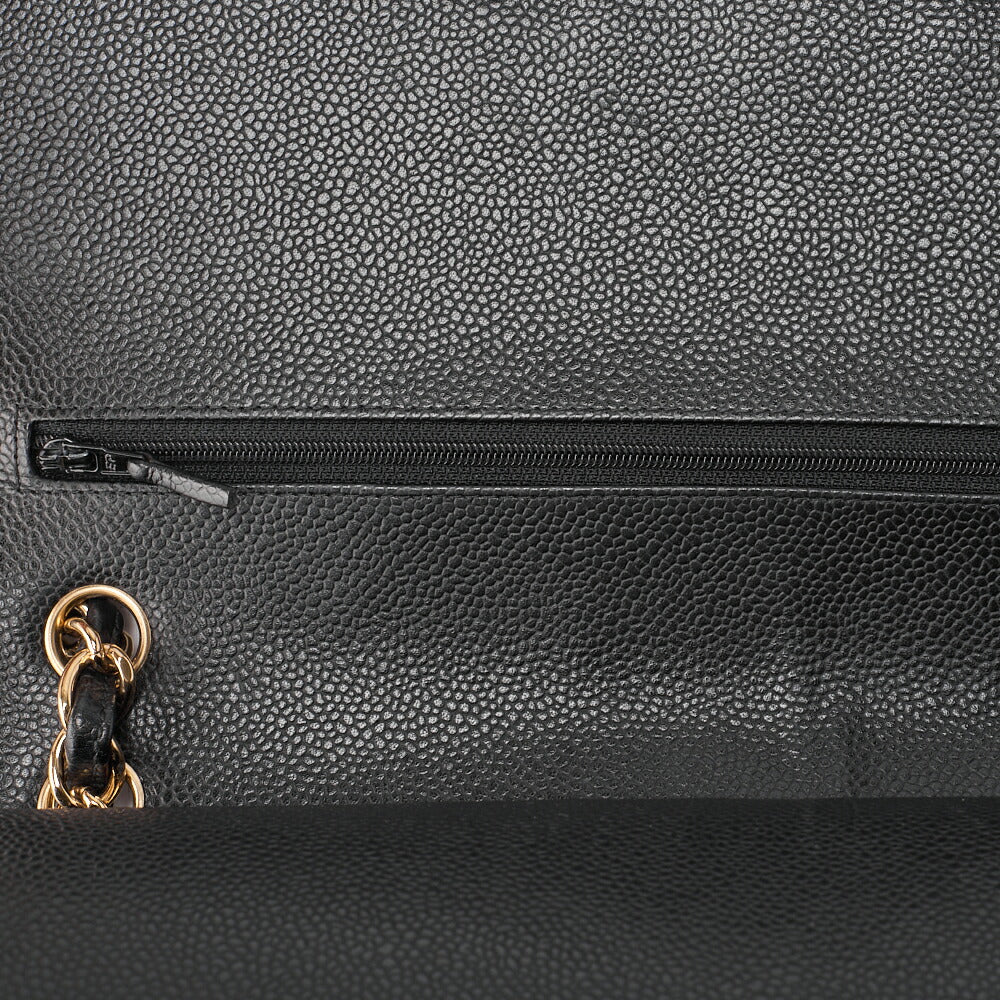 CHANEL Chain Shoulder Bag Deca Matrasse 30cm Double Flap Caviar Skin Black Gold-Tone Hardware, Pre-Owned