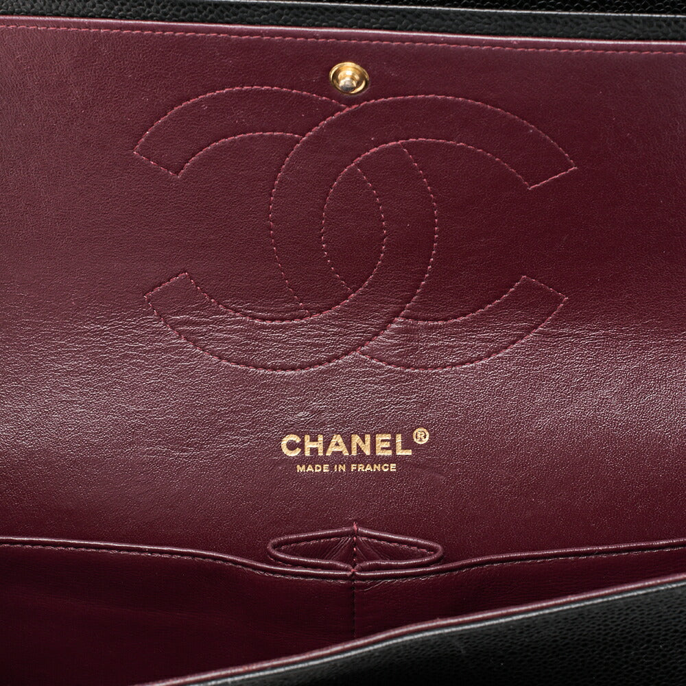 CHANEL Chain Shoulder Bag Deca Matrasse 30cm Double Flap Caviar Skin Black Gold-Tone Hardware, Pre-Owned