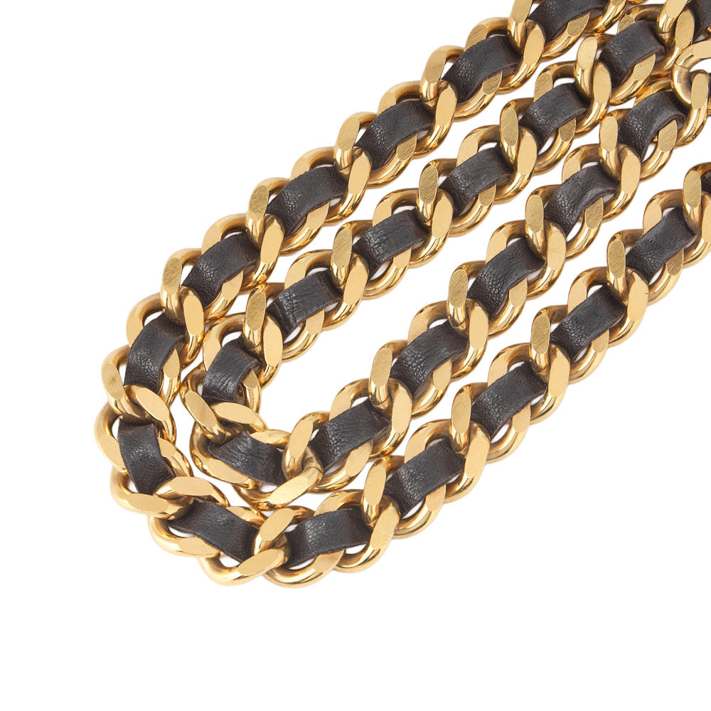 CHANEL Cocomark Chain Belt GP X Leather Black Gold (Gold Plated) Gold-Tone Hardware, Pre-Owned