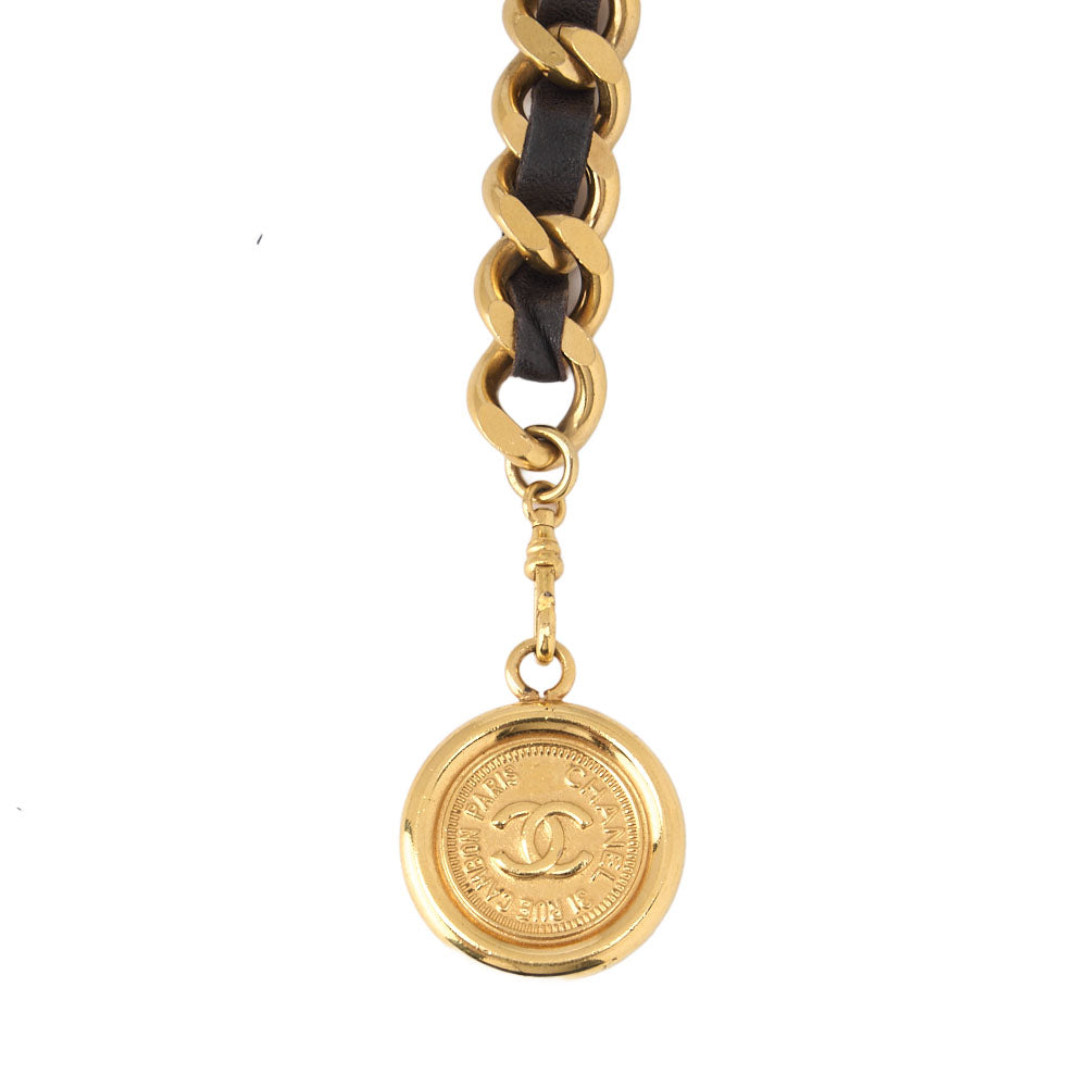 CHANEL Cocomark Chain Belt GP X Leather Black Gold (Gold Plated) Gold-Tone Hardware, Pre-Owned