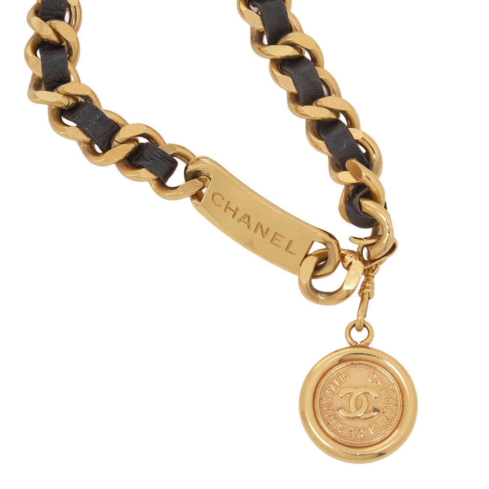 CHANEL Cocomark Chain Belt GP X Leather Black Gold (Gold Plated) Gold-Tone Hardware, Pre-Owned