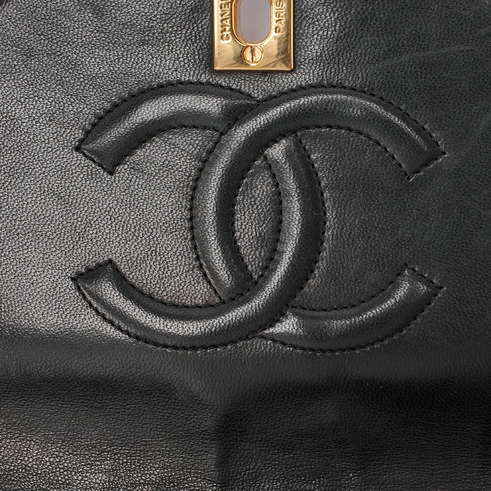 CHANEL Chain Shoulder Bag Matlasse Lambskin Black Round Flap Turnlock Gold-Tone Hardware, Pre-Owned