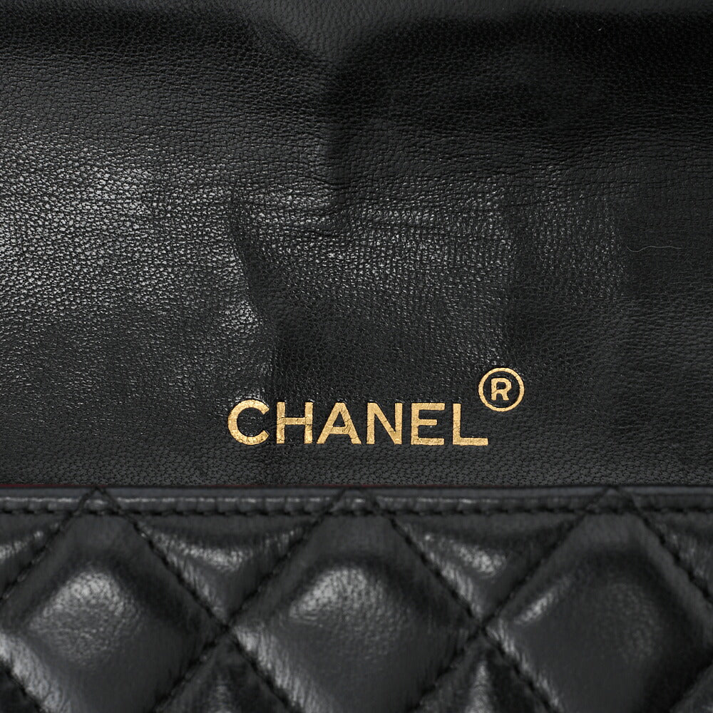 CHANEL Chain Shoulder Bag Matlasse Lambskin Black Round Flap Turnlock Gold-Tone Hardware, Pre-Owned