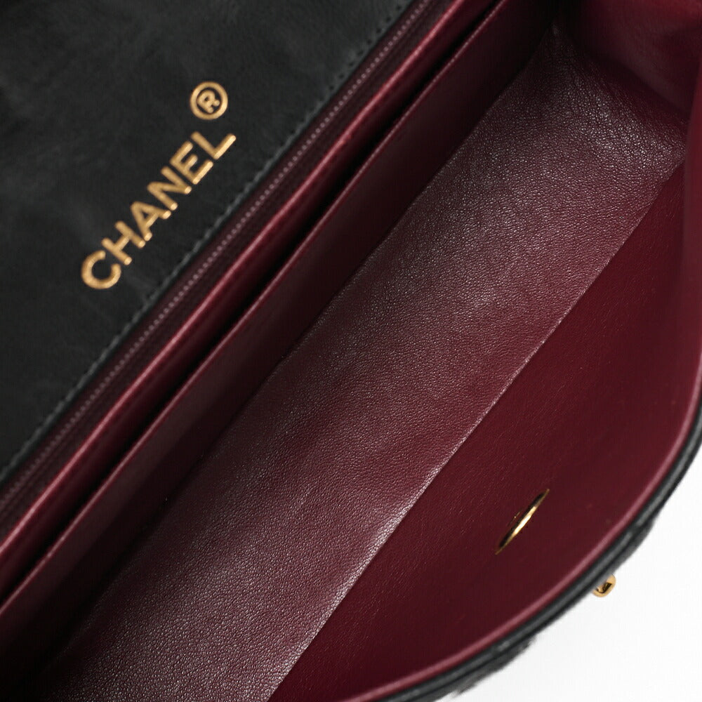 CHANEL Chain Shoulder Bag Matlasse Lambskin Black Round Flap Turnlock Gold-Tone Hardware, Pre-Owned