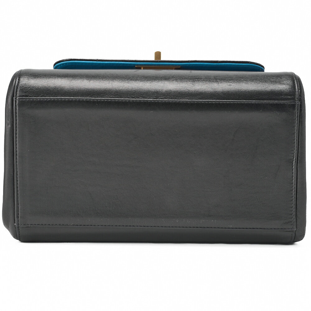 CHANEL Chanel Chocolate Bar 2.55 Lock Chain Shoulder Lambskin Black Blue Gold-Tone Hardware, Pre-Owned