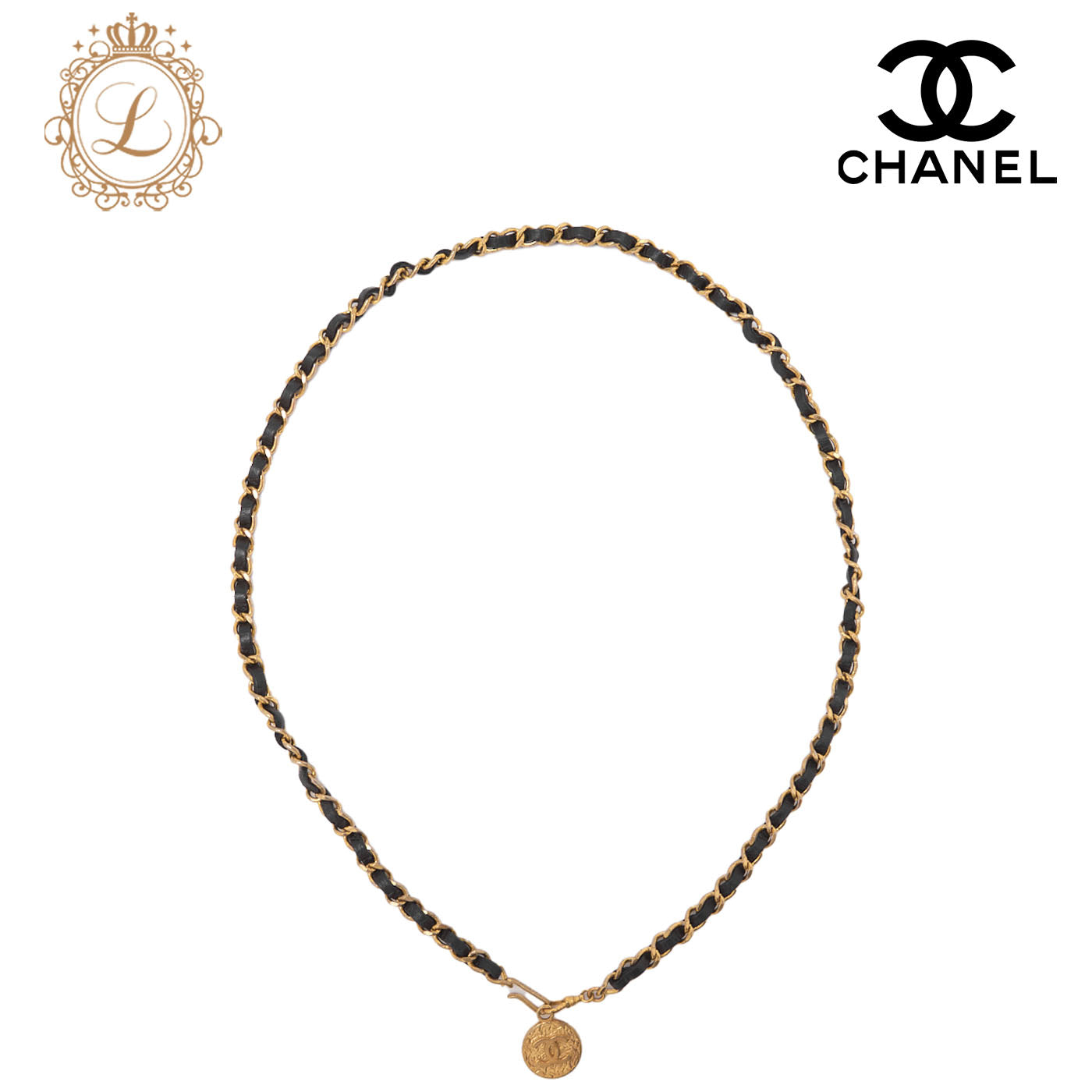 CHANEL Cocomark Chain Belt GP X Leather Black Gold (Gold Plated) Gold-Tone Hardware, Pre-Owned