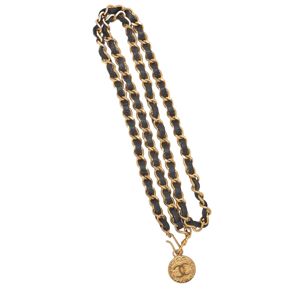 CHANEL Cocomark Chain Belt GP X Leather Black Gold (Gold Plated) Gold-Tone Hardware, Pre-Owned