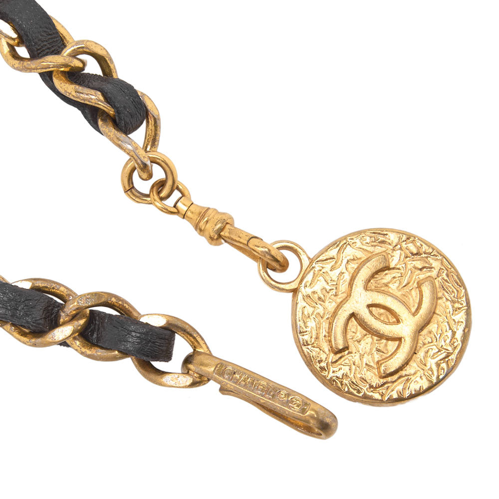 CHANEL Cocomark Chain Belt GP X Leather Black Gold (Gold Plated) Gold-Tone Hardware, Pre-Owned