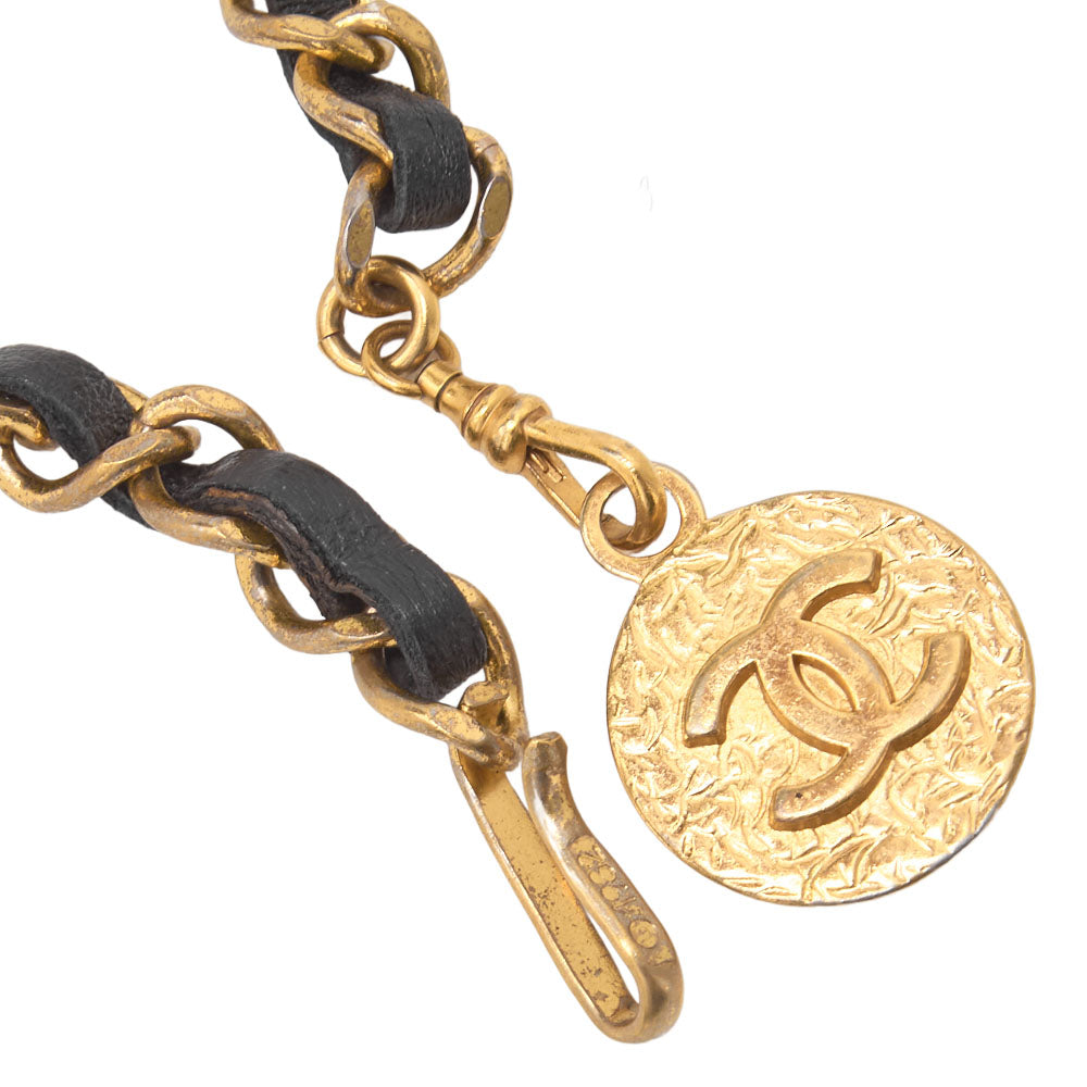 CHANEL Cocomark Chain Belt GP X Leather Black Gold (Gold Plated) Gold-Tone Hardware, Pre-Owned
