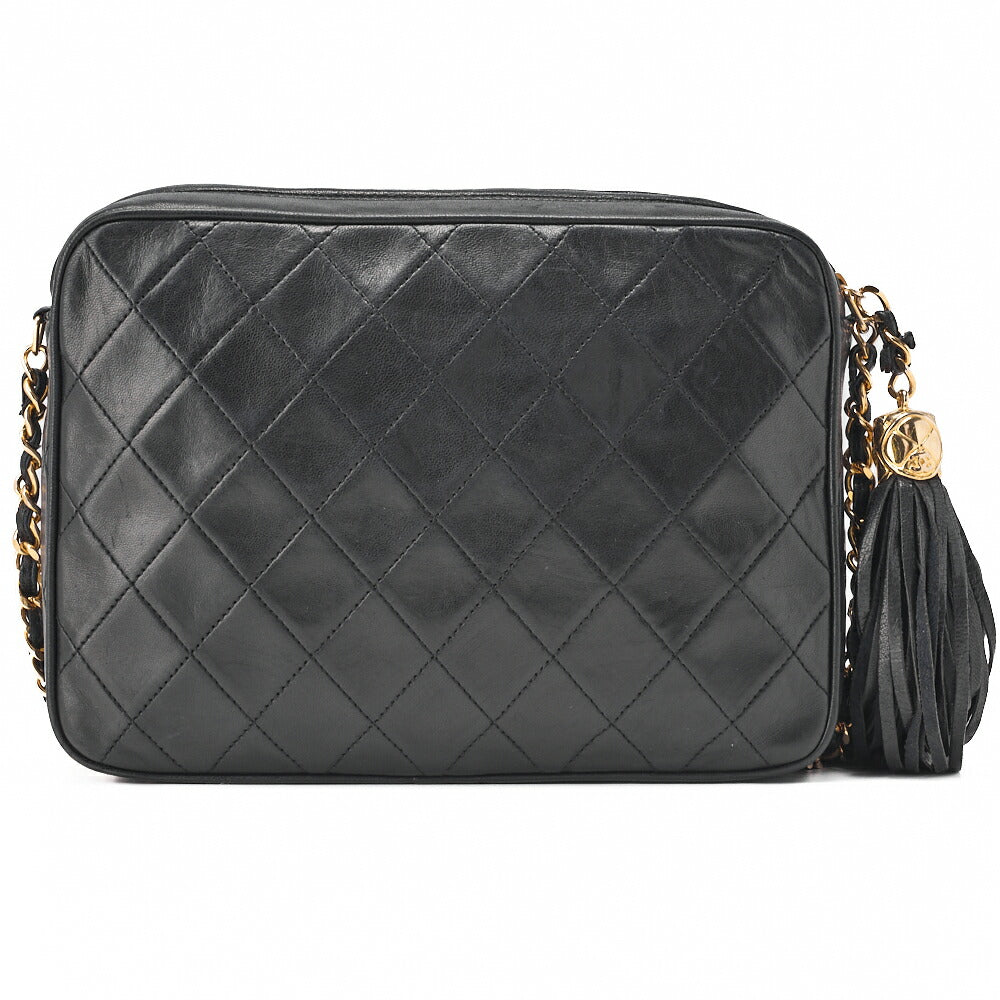 CHANEL Matlasse Coco Mark Fringe Chain Shoulder Lambskin Black Gold-Tone Hardware, Pre-Owned