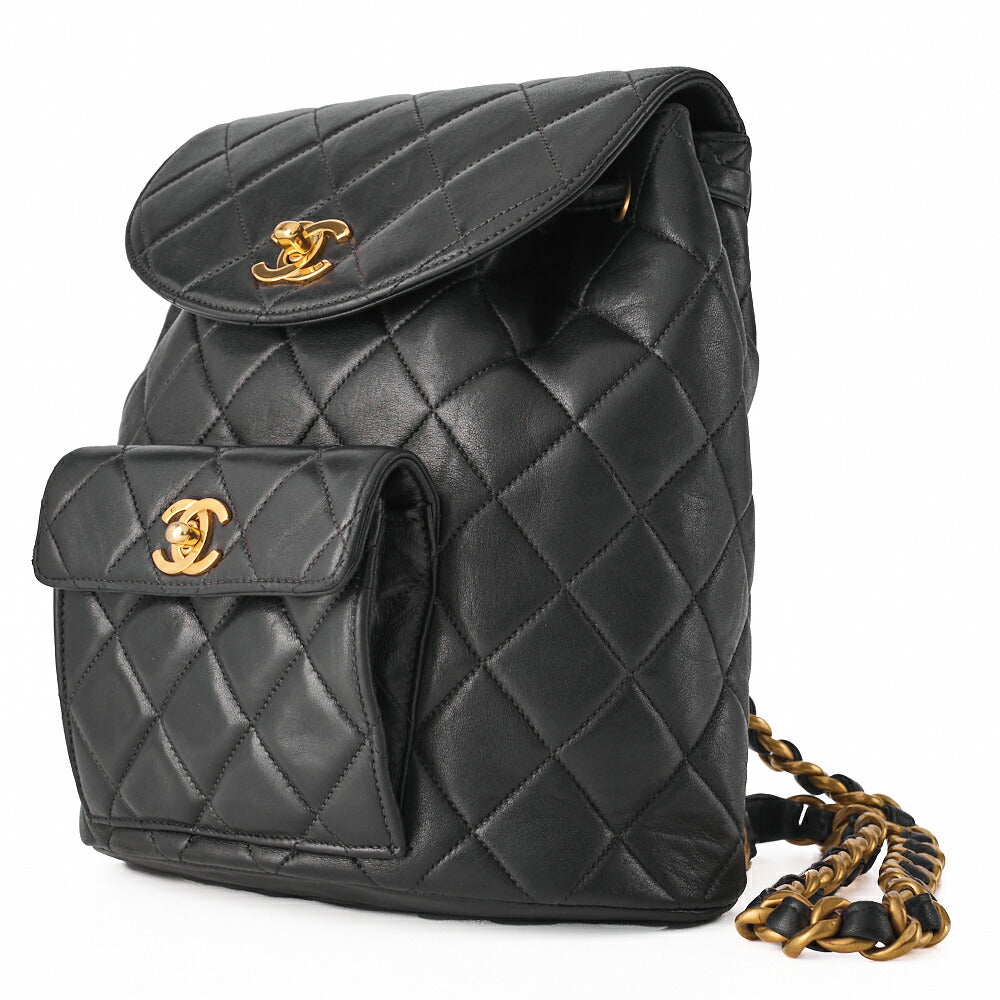 CHANEL Matlasse Outside Flap Turnlock Chain Backpack Lambskin Black Gold-Tone Hardware, Pre-Owned