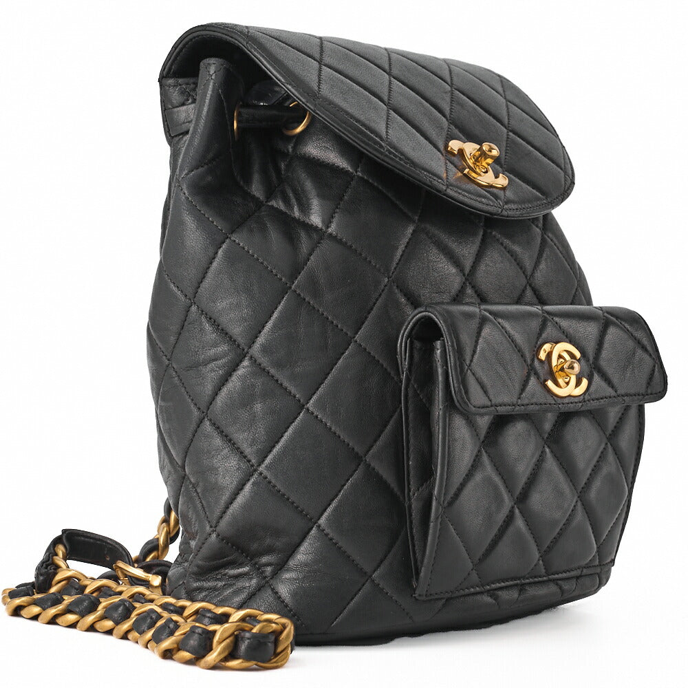 CHANEL Matlasse Outside Flap Turnlock Chain Backpack Lambskin Black Gold-Tone Hardware, Pre-Owned