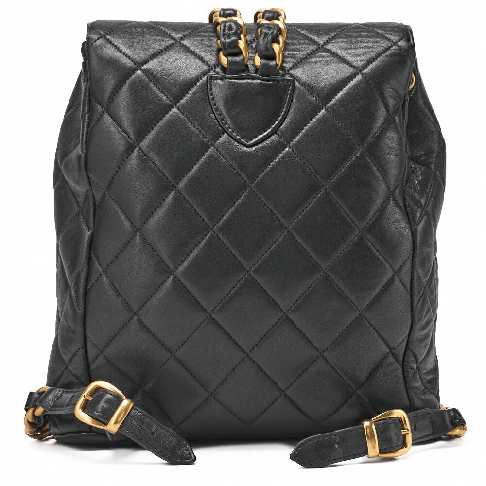 CHANEL Matlasse Outside Flap Turnlock Chain Backpack Lambskin Black Gold-Tone Hardware, Pre-Owned