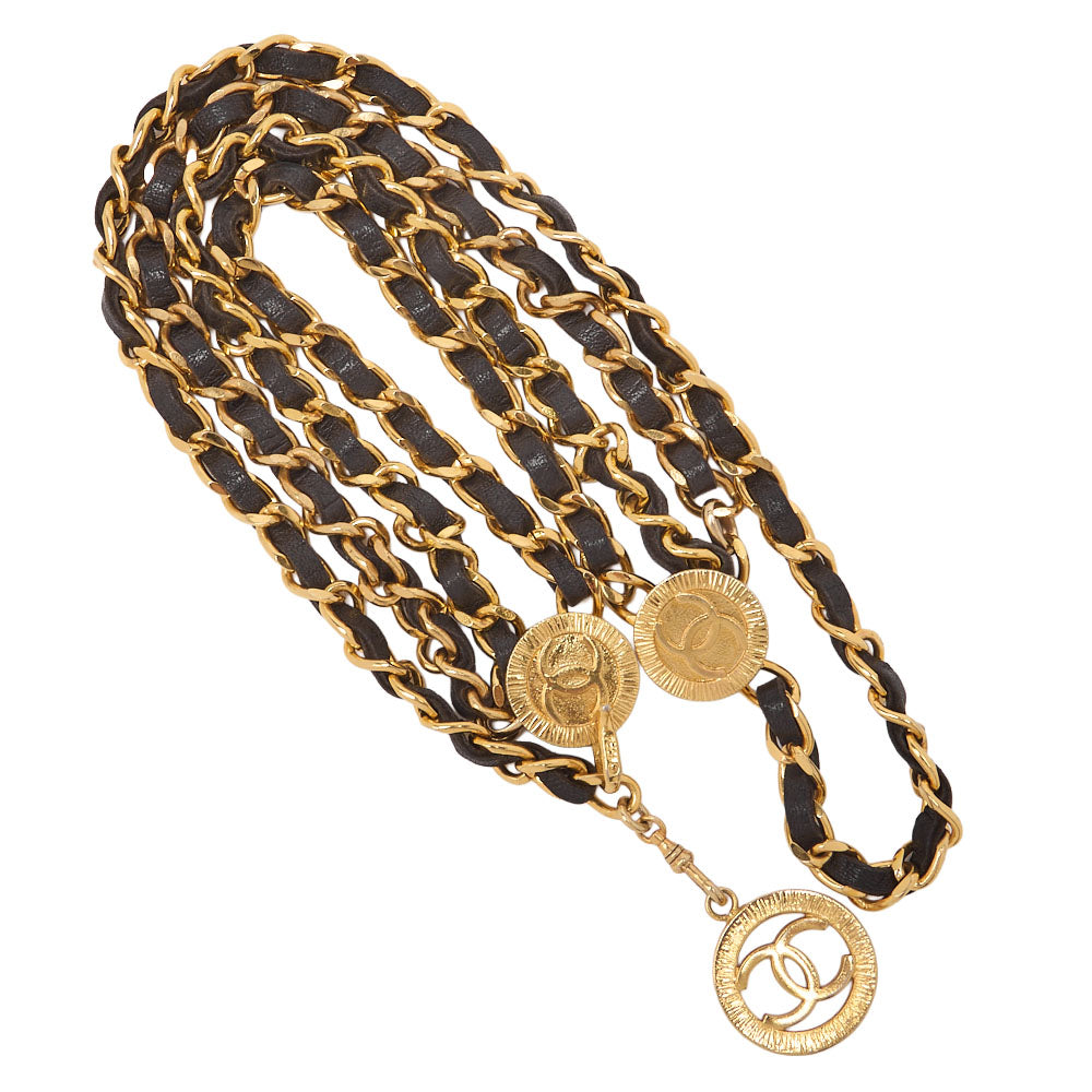 CHANEL Cocomark Chain Belt GP X Leather Black Gold (Gold Plated) Gold-Tone Hardware, Pre-Owned