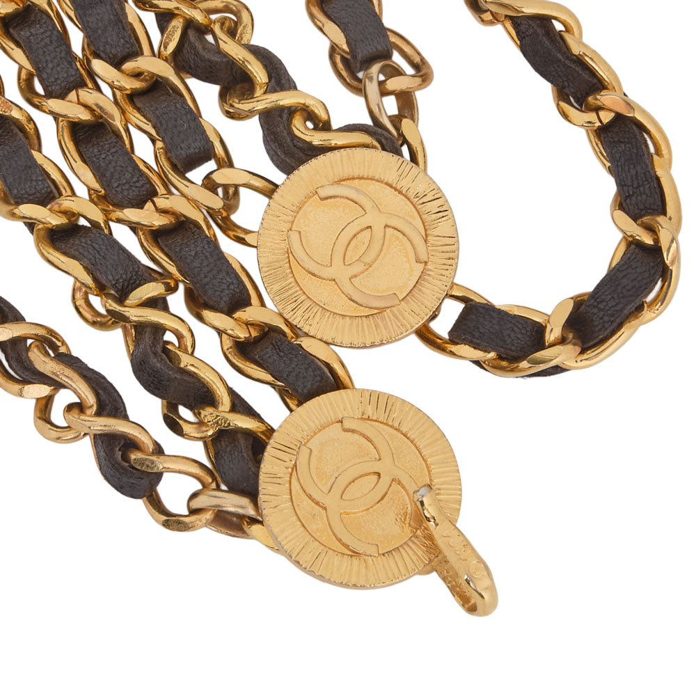 CHANEL Cocomark Chain Belt GP X Leather Black Gold (Gold Plated) Gold-Tone Hardware, Pre-Owned