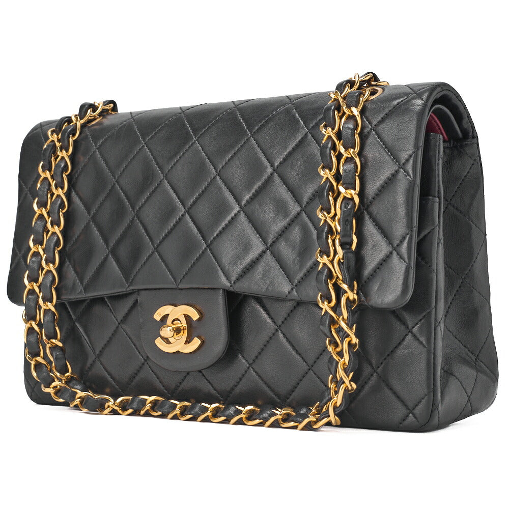 CHANEL Shoulder Bag Matelassé Double Flap 25cm Chain Shoulder Lambskin Black Gold-Tone Hardware, Pre-Owned