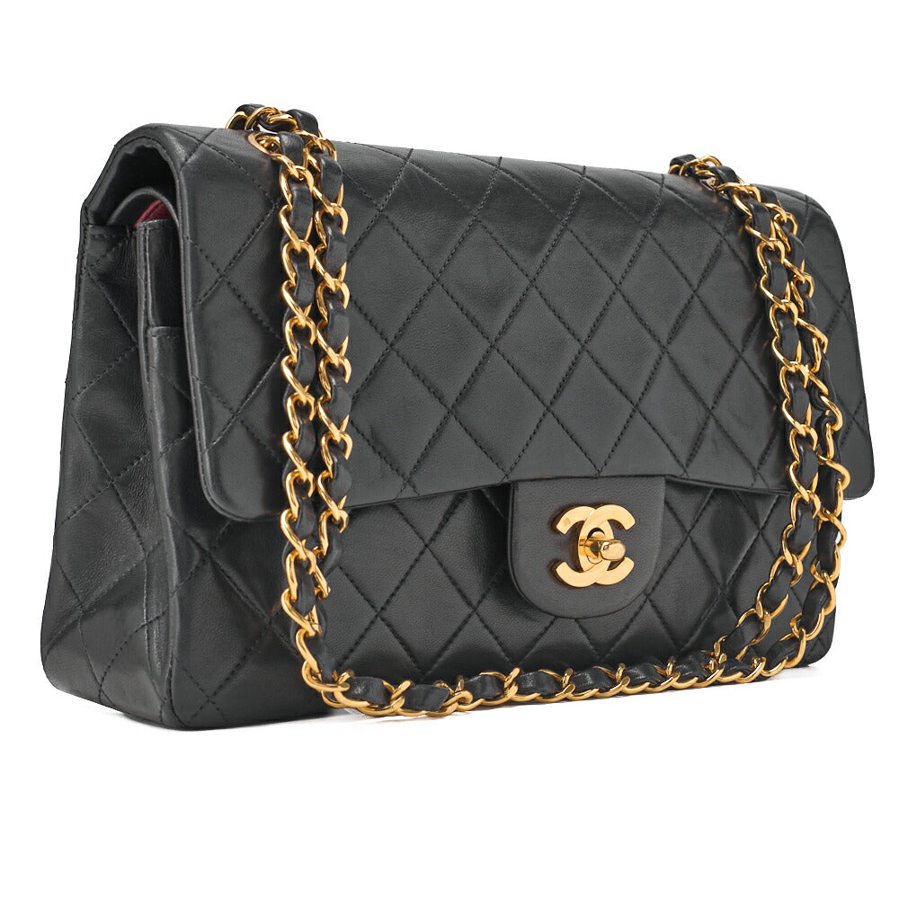 CHANEL Shoulder Bag Matelassé Double Flap 25cm Chain Shoulder Lambskin Black Gold-Tone Hardware, Pre-Owned