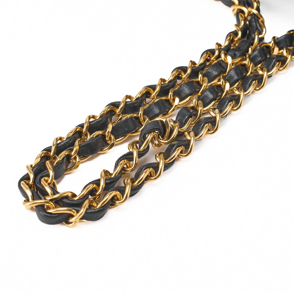 CHANEL Shoulder Bag Matelassé Double Flap 25cm Chain Shoulder Lambskin Black Gold-Tone Hardware, Pre-Owned