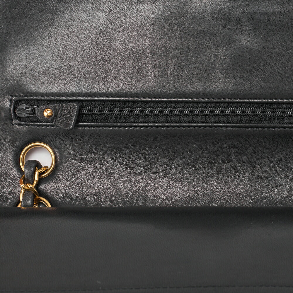 CHANEL Shoulder Bag Matelassé Double Flap 25cm Chain Shoulder Lambskin Black Gold-Tone Hardware, Pre-Owned