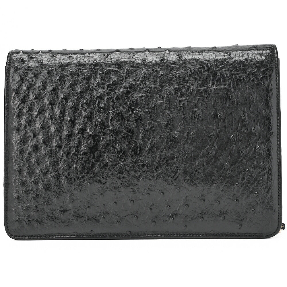 CHANEL Chain Shoulder Bag Matelassé Push Lock Ostrich Black Gold-Tone Hardware, Pre-Owned