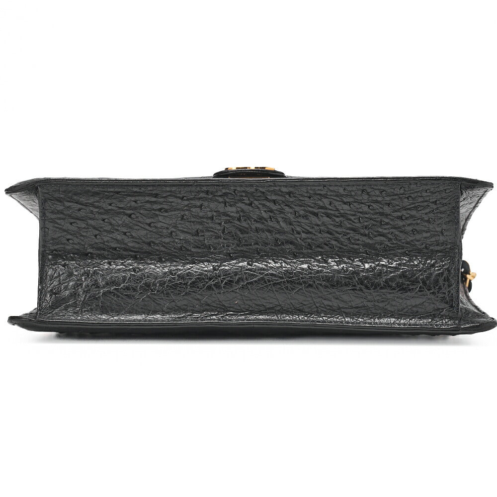 CHANEL Chain Shoulder Bag Matelassé Push Lock Ostrich Black Gold-Tone Hardware, Pre-Owned