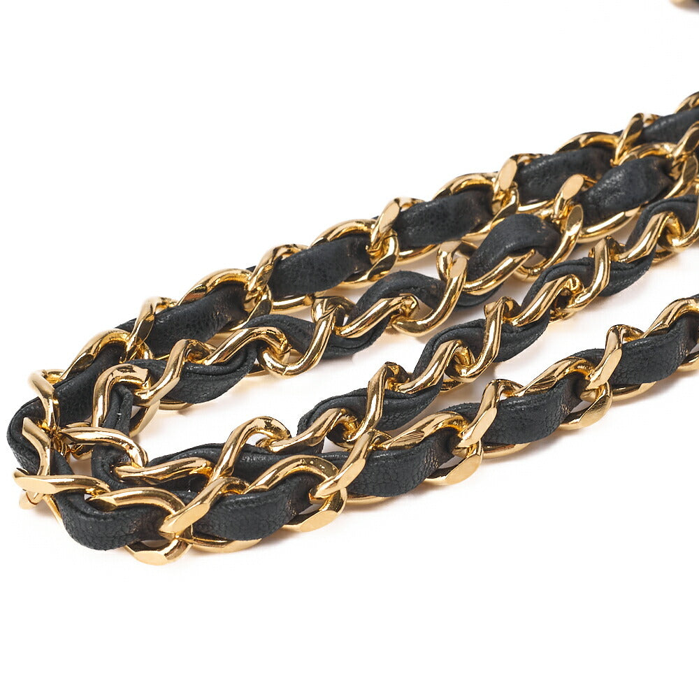 CHANEL Chain Shoulder Bag Matelassé Push Lock Ostrich Black Gold-Tone Hardware, Pre-Owned