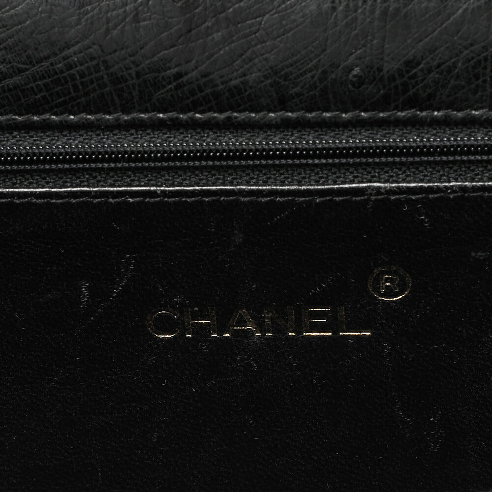 CHANEL Chain Shoulder Bag Matelassé Push Lock Ostrich Black Gold-Tone Hardware, Pre-Owned