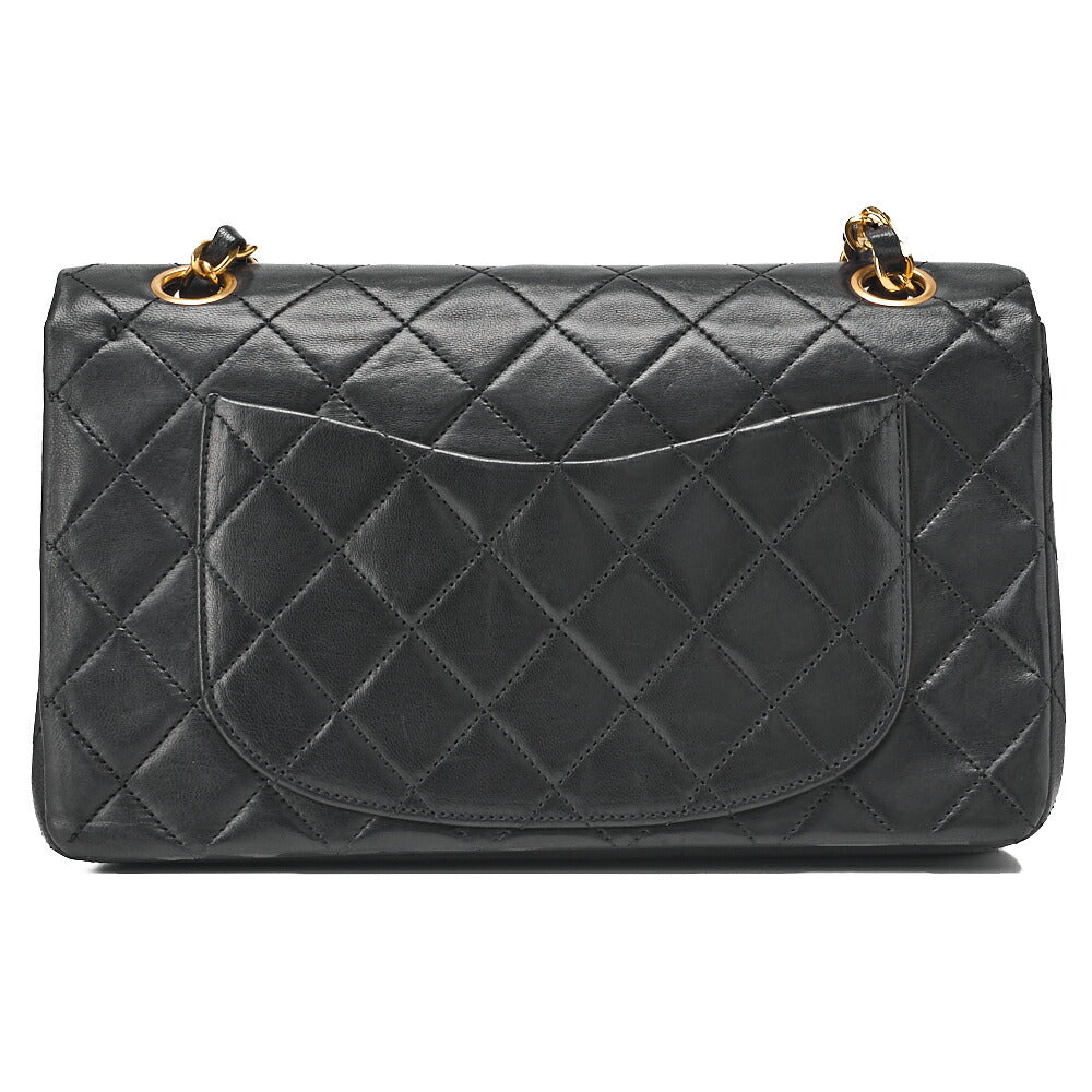 CHANEL Chain Shoulder Bag Matelassé Double Flap 23cm Lambskin Black Gold-Tone Hardware, Pre-Owned