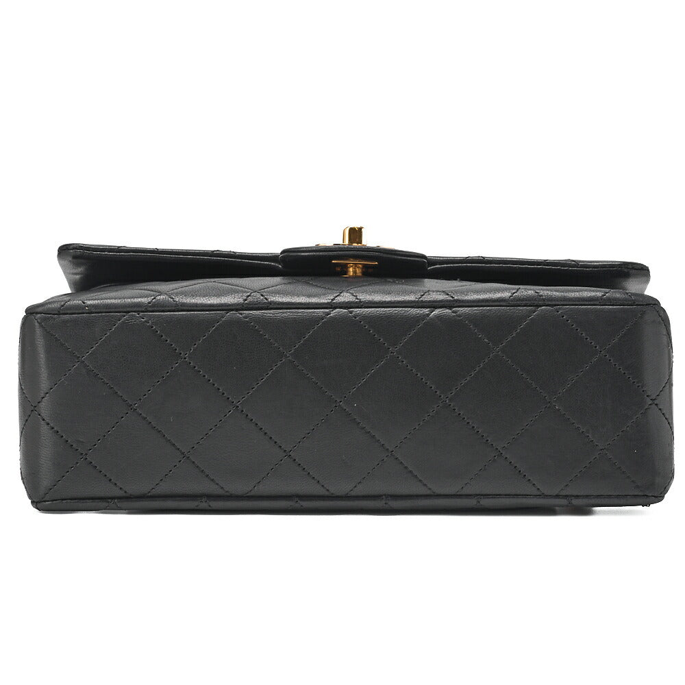 CHANEL Chain Shoulder Bag Matelassé Double Flap 23cm Lambskin Black Gold-Tone Hardware, Pre-Owned