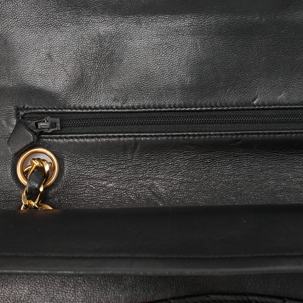CHANEL Chain Shoulder Bag Matelassé Double Flap 23cm Lambskin Black Gold-Tone Hardware, Pre-Owned