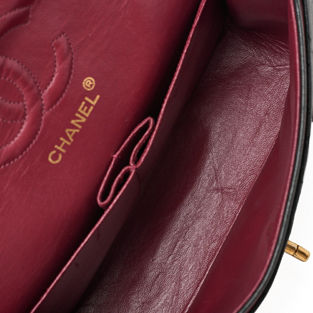 CHANEL Chain Shoulder Bag Matelassé Double Flap 23cm Lambskin Black Gold-Tone Hardware, Pre-Owned