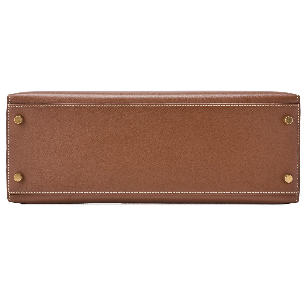 HERMES Kelly 32 External Stitching Handbag Gulliver Brown Gold-Tone Hardware, Pre-Owned